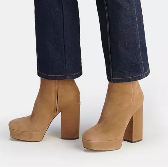 NEW Coach Iona Womens Suede Tan Platform Ankle Boots #1297